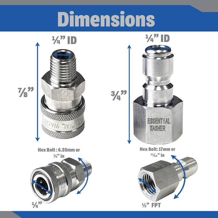Pressure Washer Fittings Stainless Steel Quick 1/4 Inch Connect Coupler Socket/Plug Adapter Set