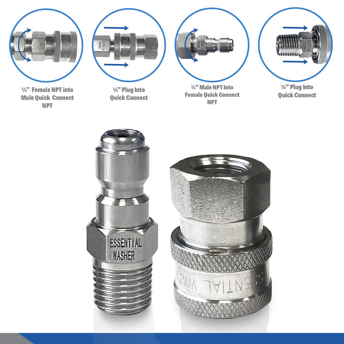 Pressure Washer Fittings Stainless Steel Quick 1/4 Inch Connect Coupler Socket/Plug Adapter Set