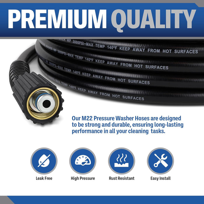 ESSENTIAL WASHER Pressure Washer Hose 25FT 1/4" | 3000 PSI Power Washer Hose M22F 14mm PVC Kink Free