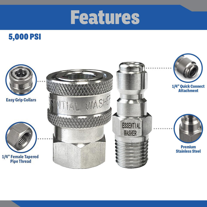 Pressure Washer Fittings Stainless Steel Quick 1/4 Inch Connect Coupler Socket/Plug Adapter Set