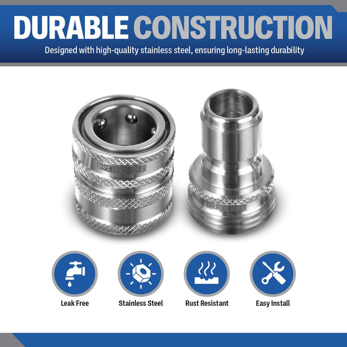 Garden Hose ¾” Stainless Steel Quick Connect Fittings Plug & Coupler Set