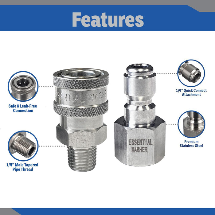 Pressure Washer Fittings Stainless Steel Quick 1/4 Inch Connect Coupler Socket/Plug Adapter Set