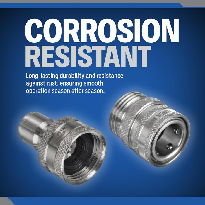 Garden Hose Stainless Steel ¾” Quick Connect Fittings Plug & Coupler Set with One Hand Operation Design