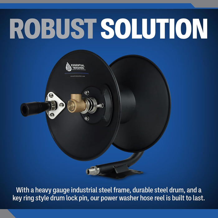 ESSENTIAL WASHER Pressure Washer Hose Reel 50 FT Kit | 4000 PSI Power Washer Hose Reel | Made For 3/8" Hose | Comes With Additional Accessories | (Assembly Required)