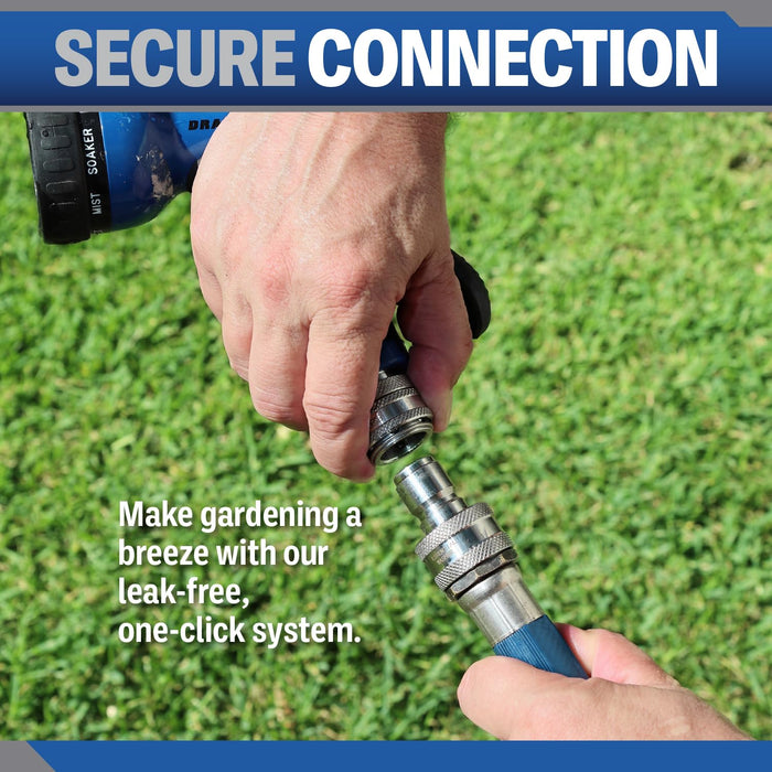 Garden Hose Stainless Steel ¾” Quick Connect Fittings Plug & Coupler Set with One Hand Operation Design
