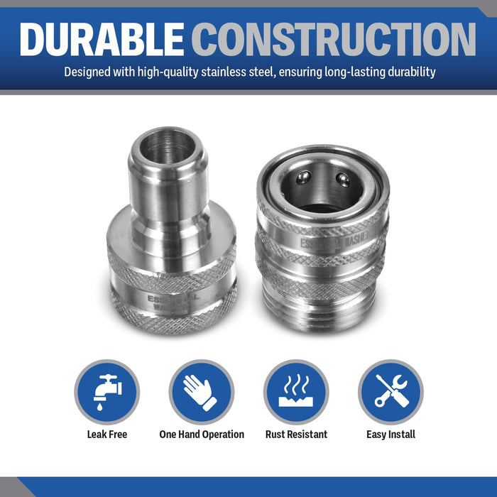 Garden Hose Stainless Steel ¾” Quick Connect Fittings Plug & Coupler Set with One Hand Operation Design