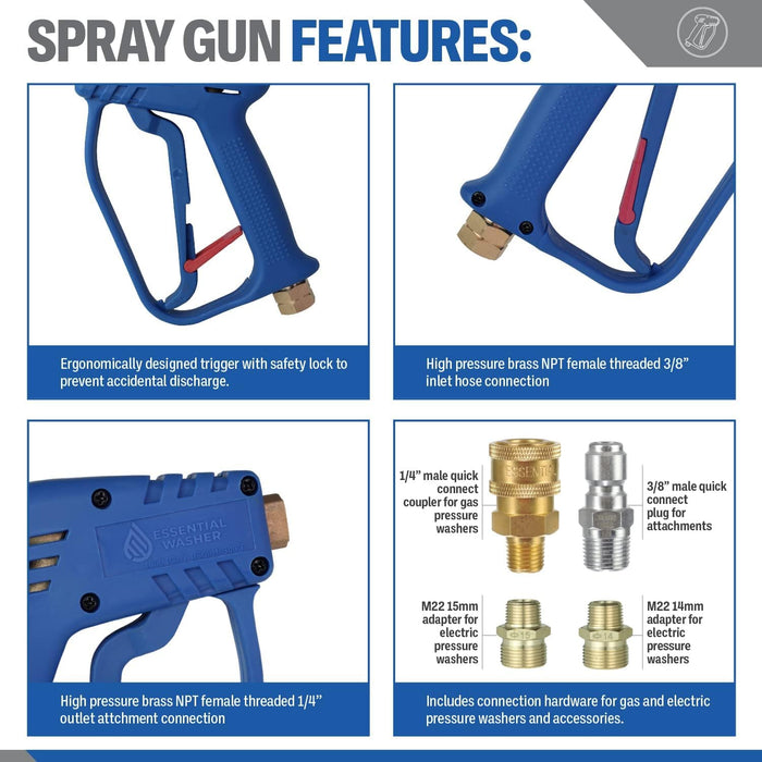 Pressure Washer Gun With Quick Connect & M22 Adaptors