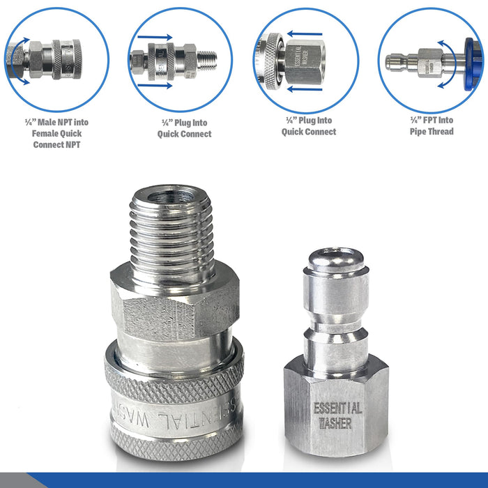 Pressure Washer Fittings Stainless Steel Quick 1/4 Inch Connect Coupler Socket/Plug Adapter Set