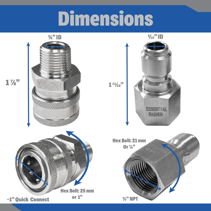 Pressure Washer Fittings Stainless Steel Quick 3/8 Inch Connect Coupler Socket/Plug Adapter Set