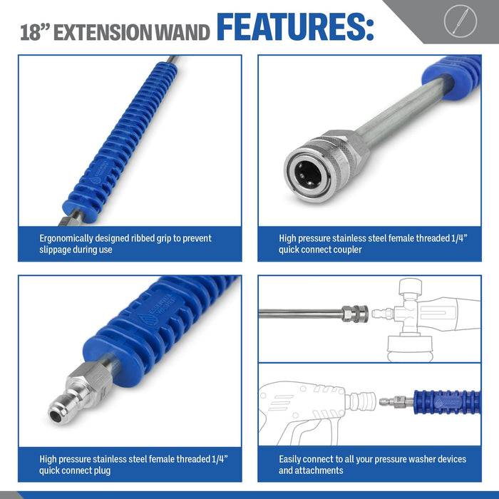 Pressure Washer Stainless Steel Wand Extension With Molded Grip