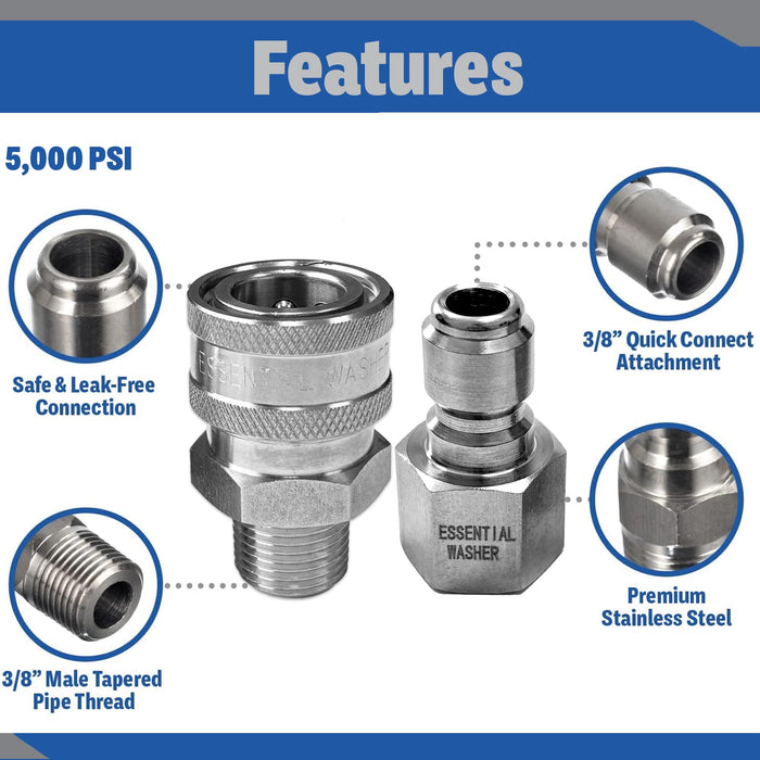 Pressure Washer Fittings Stainless Steel Quick 3/8 Inch Connect Coupler Socket/Plug Adapter Set
