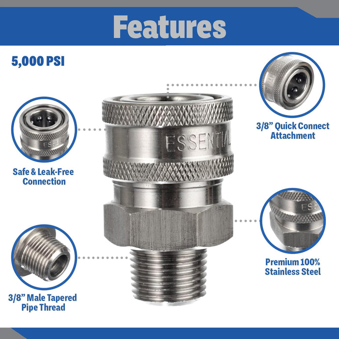 Pressure Washer Stainless Steel ⅜” Quick Connect Male NPT Fittings