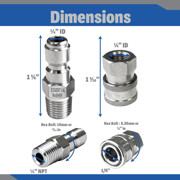 Pressure Washer Fittings Stainless Steel Quick 1/4 Inch Connect Coupler Socket/Plug Adapter Set