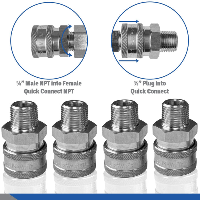 Pressure Washer Stainless Steel ⅜” Quick Connect Male NPT Fittings