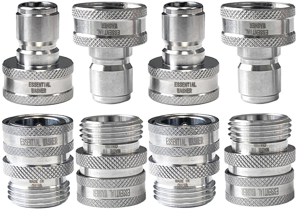 Garden Hose Stainless Steel ¾” Quick Connect Fittings Plug & Coupler Set with One Hand Operation Design