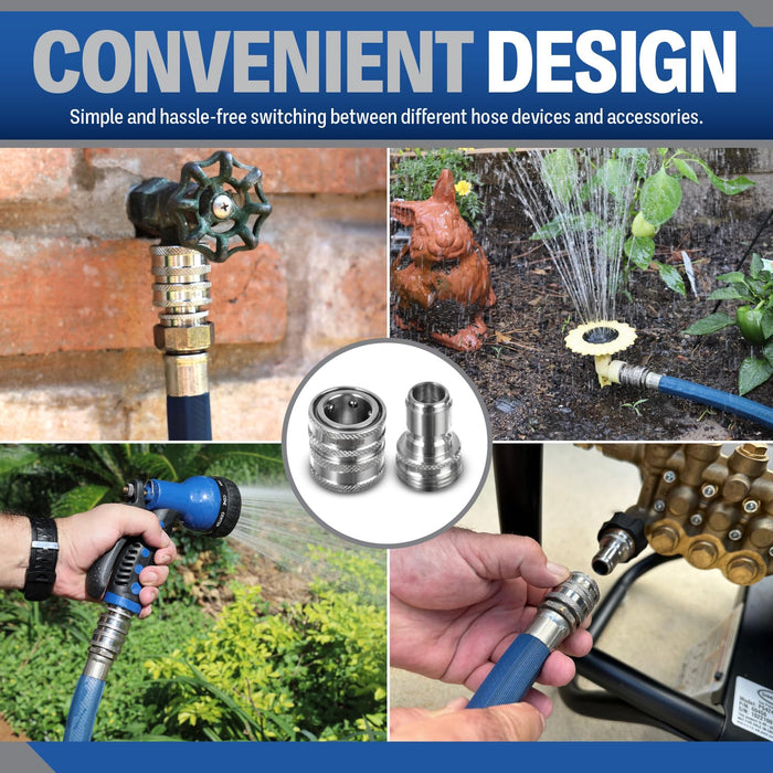 Garden Hose ¾” Stainless Steel Quick Connect Fittings Plug & Coupler Set