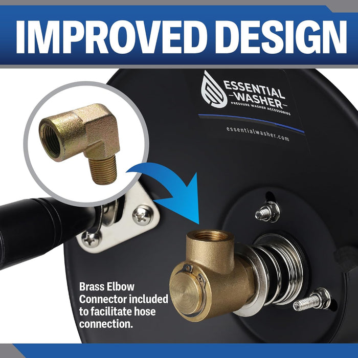 ESSENTIAL WASHER Pressure Washer Hose Reel 100 FT | 4000 PSI Power Washer Hose Reel | Made For 3/8" Hose | Comes With Additional Accessories | (Assembly Required)