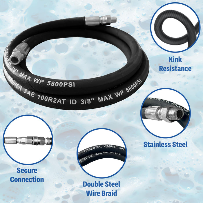 Pressure Washer 3/8" Male NPT Hose Whip Line with Fixed and Swivel Ends