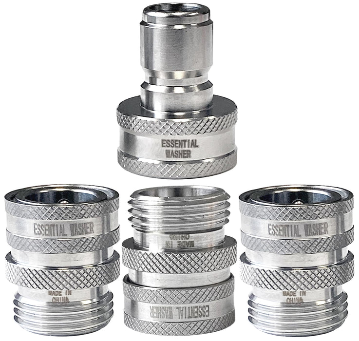 Garden Hose Stainless Steel ¾” Quick Connect Fittings Plug & Coupler Set with One Hand Operation Design