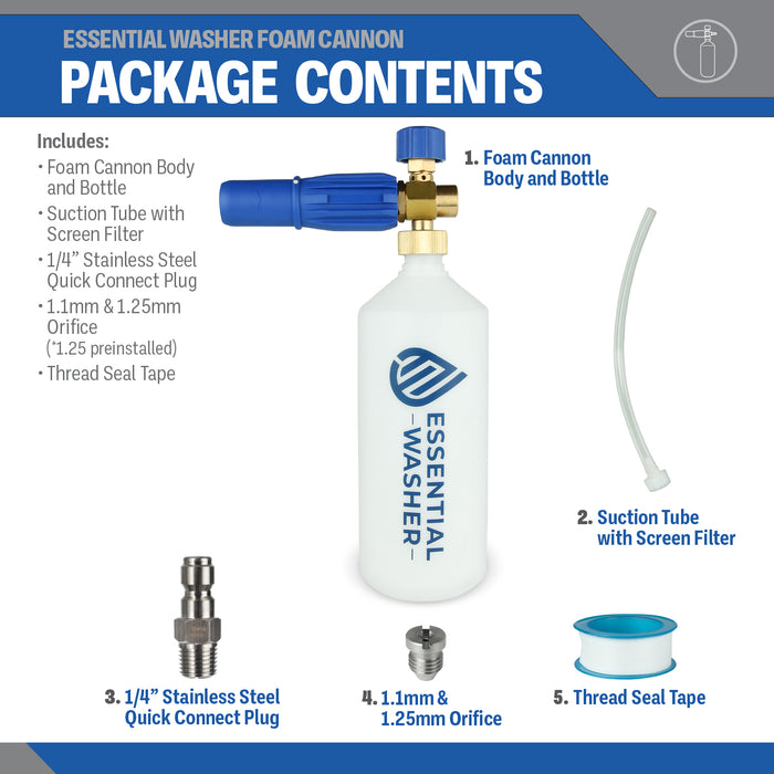 Pressure Washer Premium Foam Cannon Adjustable Spray Nozzle and Stainless Steel QC Plug