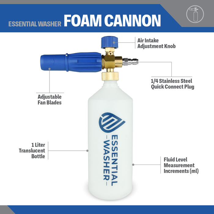 Pressure Washer Premium Foam Cannon Adjustable Spray Nozzle and Stainless Steel QC Plug