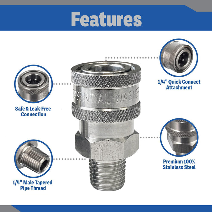 Pressure Washer Stainless Steel 1/4” Quick Connect Male NPT Fittings