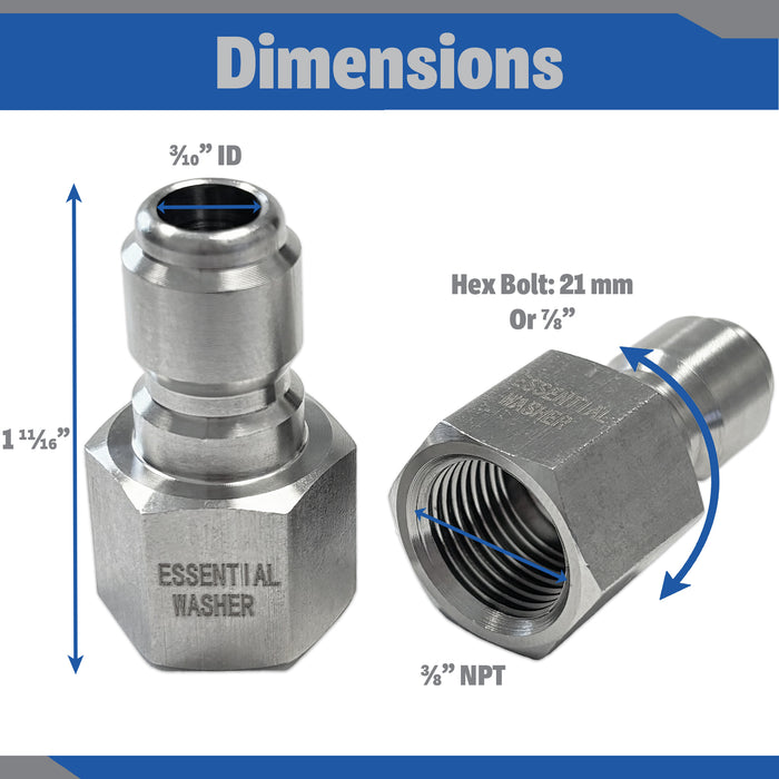 Pressure Washer Stainless Steel 3/8” Plug Female NPT Fittings