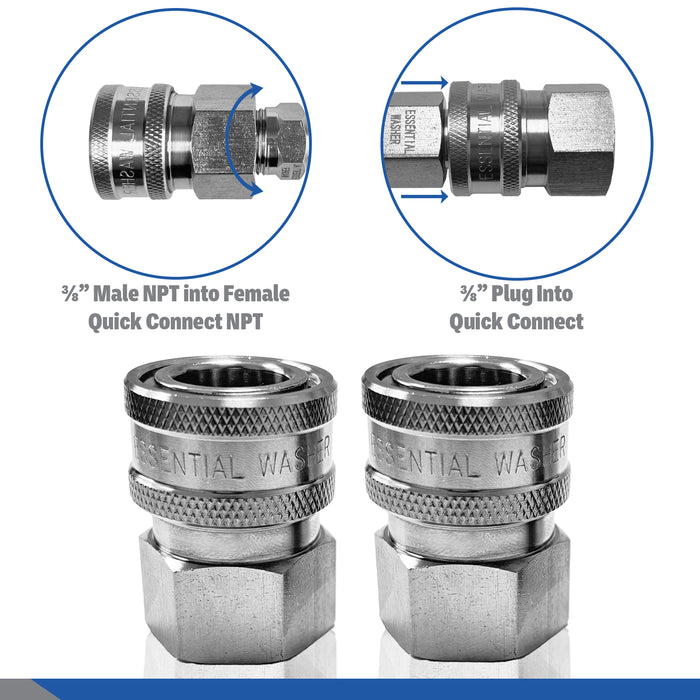 Pressure Washer Stainless Steel ⅜” Quick Connect Female NPT Fittings