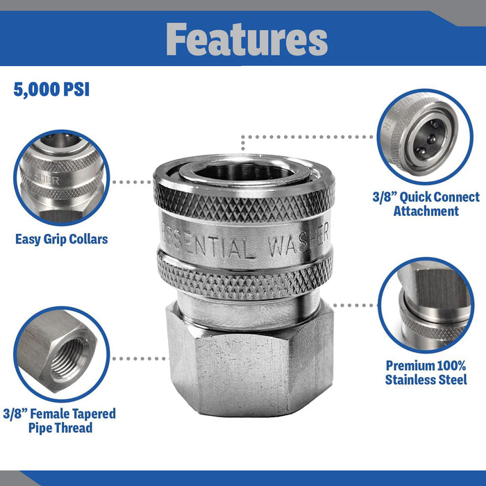 Pressure Washer Stainless Steel ⅜” Quick Connect Female NPT Fittings