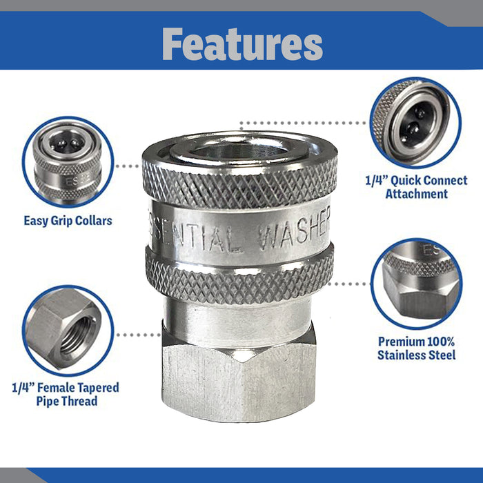 Pressure Washer Stainless Steel 1/4” Quick Connect Female NPT Fittings