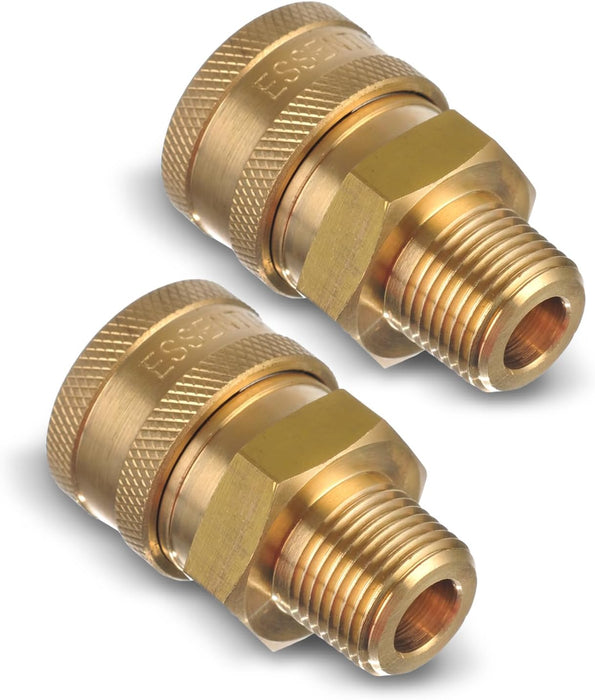 ESSENTIAL WASHER Brass 3/8" Female Quick Connect Fittings To Male NPT - Pressure Washer Couplers, 4200 PSI, 2 Pack