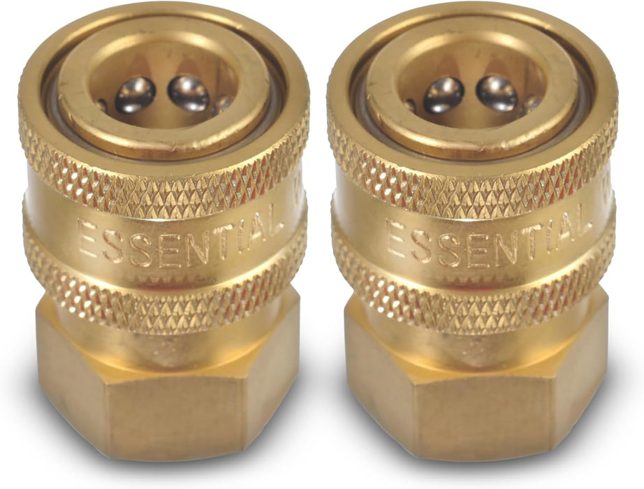 ESSENTIAL WASHER Brass 1/4" Female Quick Connect Fittings To Female NPT - Pressure Washer Couplers, 4200 PSI, 2 Pack
