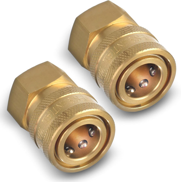 ESSENTIAL WASHER Brass 3/8" Female Quick Connect Fittings To Female NPT - Pressure Washer Couplers, 4200 PSI, 2 Pack