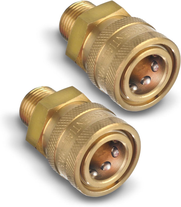 ESSENTIAL WASHER Brass 3/8" Female Quick Connect Fittings To Male NPT - Pressure Washer Couplers, 4200 PSI, 2 Pack