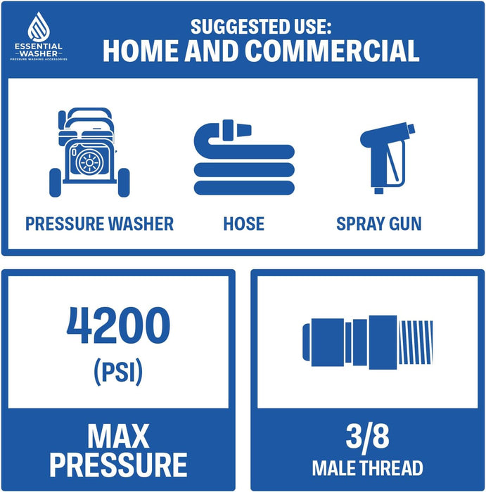 ESSENTIAL WASHER Plated Steel 3/8" Male Quick Connect Fittings Pressure Washer - Pressure Washer Plugs, 4200 PSI, 2 Pack