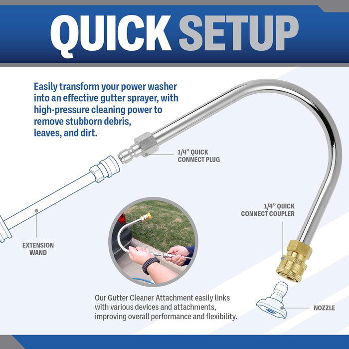 ESSENTIAL WASHER 120 Degree Bend Pressure Washer Gutter Cleaner Attachment with 1/4'' Quick Connect Brass Coupler and Plated Steel Plug