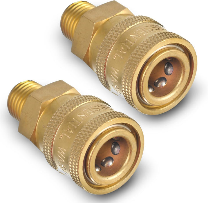 ESSENTIAL WASHER Brass 1/4" Female Quick Connect Fittings To Male NPT - Pressure Washer Couplers, 4200 PSI, 2 Pack