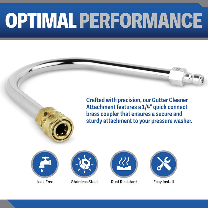 ESSENTIAL WASHER 120 Degree Bend Pressure Washer Gutter Cleaner Attachment with 1/4'' Quick Connect Brass Coupler and Plated Steel Plug