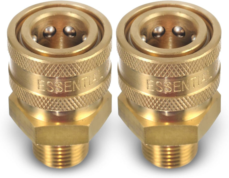 ESSENTIAL WASHER Brass 3/8" Female Quick Connect Fittings To Male NPT - Pressure Washer Couplers, 4200 PSI, 2 Pack