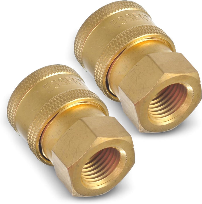 ESSENTIAL WASHER Brass 1/4" Female Quick Connect Fittings To Female NPT - Pressure Washer Couplers, 4200 PSI, 2 Pack