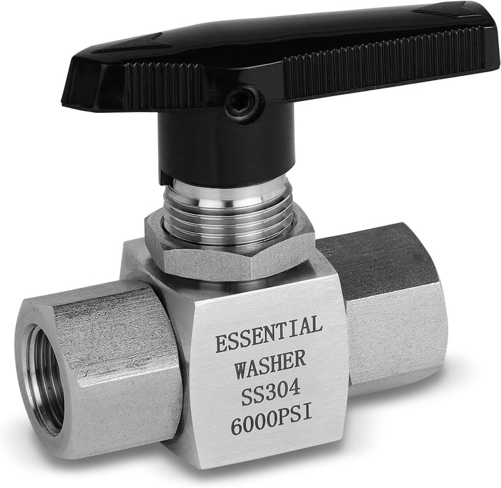 ESSENTIAL WASHER High Temp Pressure Washer Ball Valve, Stainless Steel 6000 PSI, 3/8" Female BSP Shut Off Valve