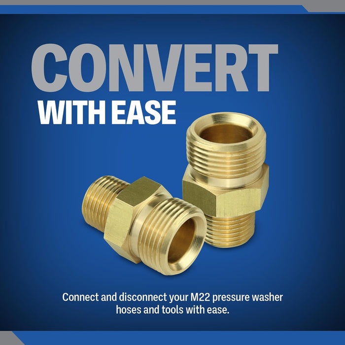 ESSENTIAL WASHER 3/8'' NPT Male to M22 14mm Adapter Male | Power Washer Coupling | Pressure Washer Adapter | Brass Male Pipe Thread 4500 PSI | 2 Pack