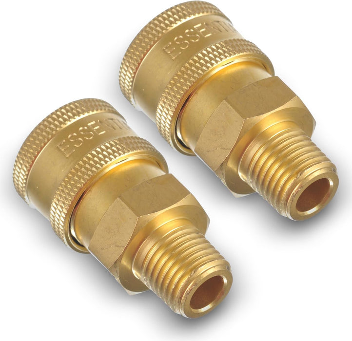 ESSENTIAL WASHER Brass 1/4" Female Quick Connect Fittings To Male NPT - Pressure Washer Couplers, 4200 PSI, 2 Pack