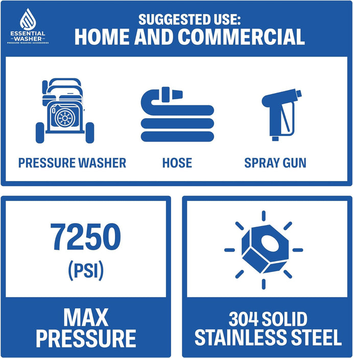 ESSENTIAL WASHER 7250 PSI High Pressure Washer Ball Valve, 3/8" NPT Female With Stainless Steel Coupler And Plug - Stainless Steel Ball Valve Shut Off Valve Kit