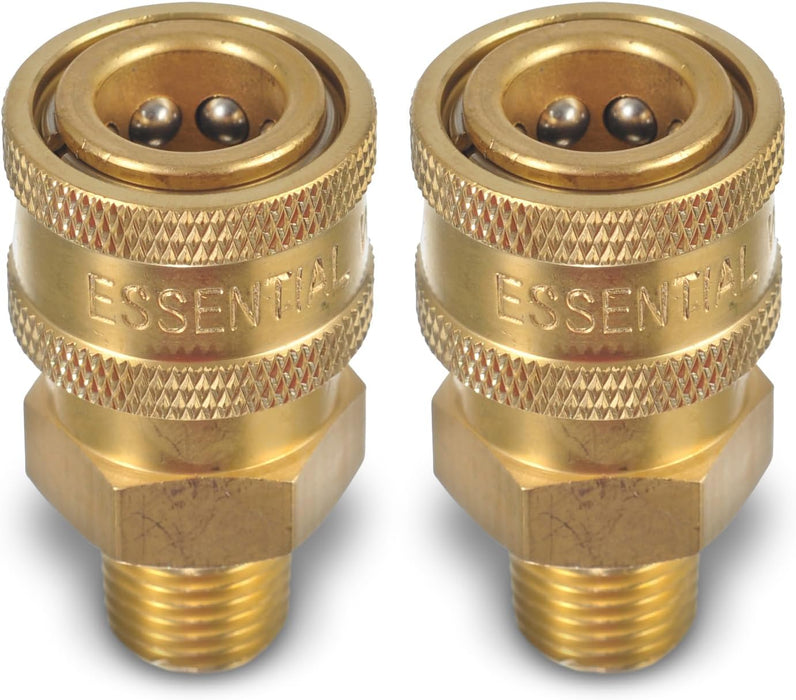 ESSENTIAL WASHER Brass 1/4" Female Quick Connect Fittings To Male NPT - Pressure Washer Couplers, 4200 PSI, 2 Pack
