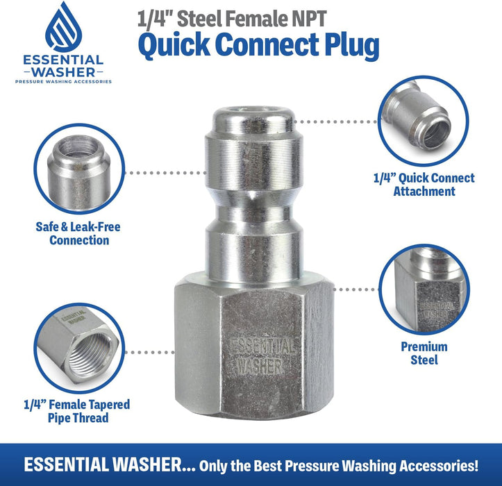 ESSENTIAL WASHER Plated Steel 1/4" Female Quick Connect Fittings Pressure Washer - Pressure Washer Plugs, 4200 PSI, 2 Pack