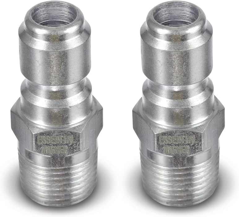 ESSENTIAL WASHER Plated Steel 3/8" Male Quick Connect Fittings Pressure Washer - Pressure Washer Plugs, 4200 PSI, 2 Pack