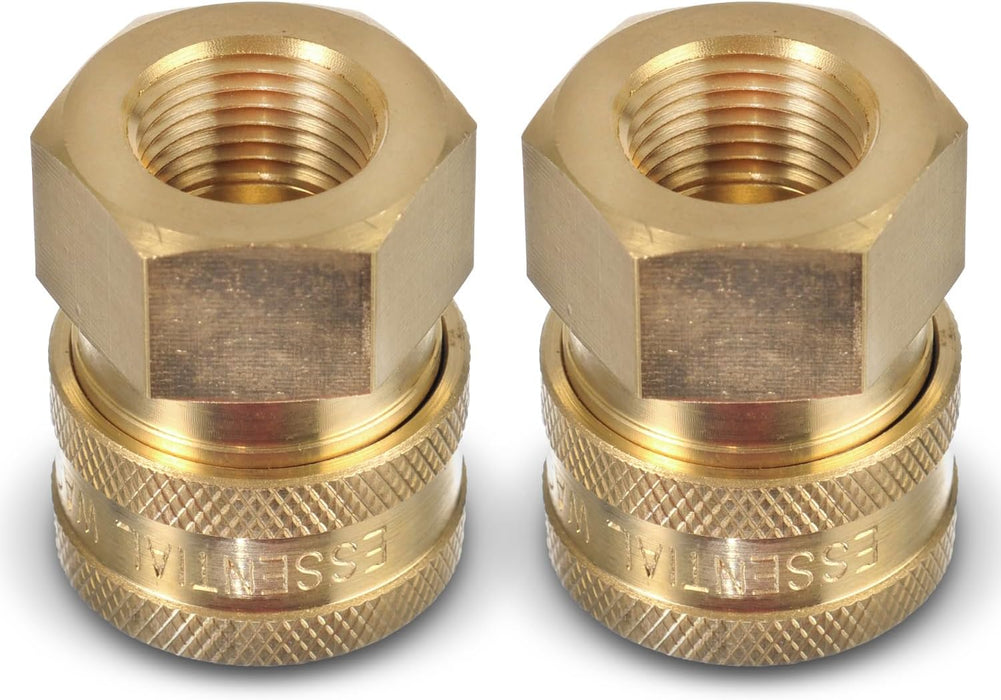 ESSENTIAL WASHER Brass 3/8" Female Quick Connect Fittings To Female NPT - Pressure Washer Couplers, 4200 PSI, 2 Pack