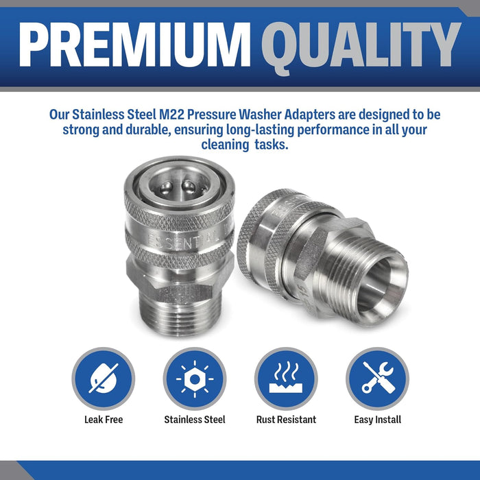 ESSENTIAL WASHER M22 To 3/8 Quick Connect | 5000 PSI Pressure Washer Quick Connect | M22 15mm Quick Connect