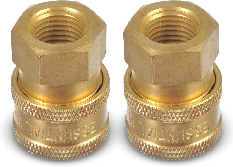 ESSENTIAL WASHER Brass 1/4" Female Quick Connect Fittings To Female NPT - Pressure Washer Couplers, 4200 PSI, 2 Pack